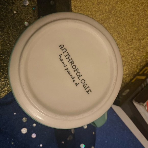 NWOT ANTHRO LMTD HAND-PAINTED TEAL WHITE MONOGRAM A ALPHABET RETRO Mug - Picture 5 of 8